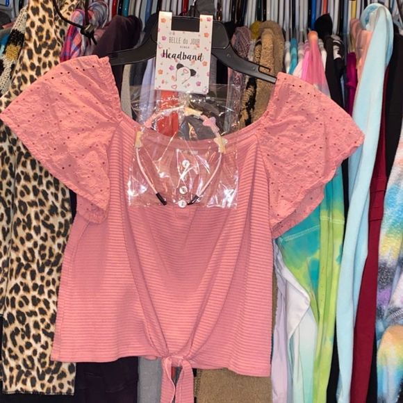 NWT •BELLE DU JOUR• little girls knot blouse/matching headband size 12-14(XL) - Picture 2 of 8